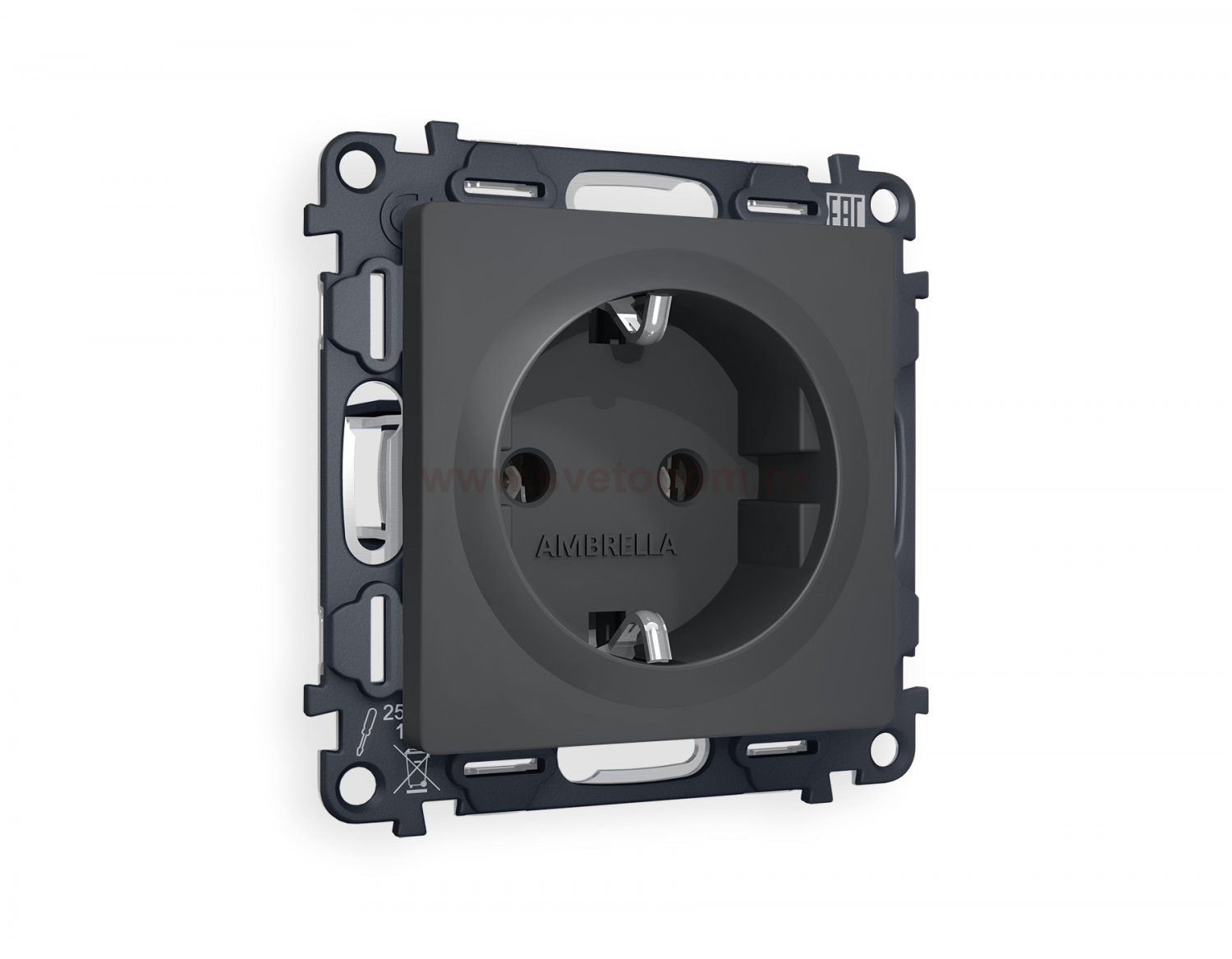 Комплект механизма электрической розетки ALFA MA906010 Графит мягкое касание с заземлением на винтовых зажимах 2P+E 16A-250V QUANT Ambrella Volt