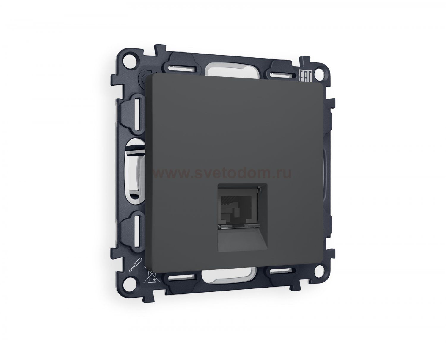 Комплект механизма телефонной розетки ALFA MA912030 Графит мягкое касание RJ-11(4P4C) с защитной шторкой QUANT Ambrella Volt