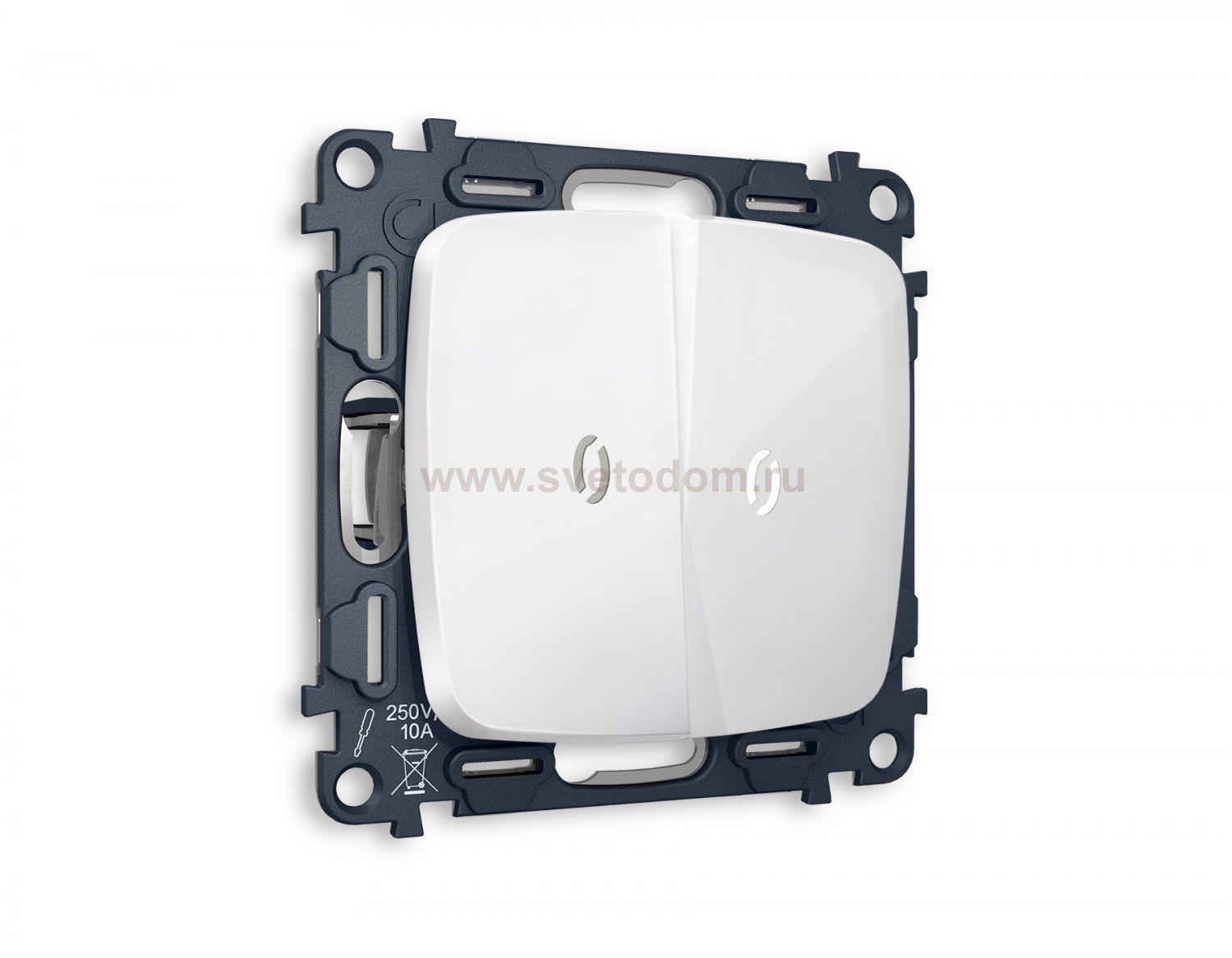 Комплект механизма 2-клавишного выключателя с подсветкой 10000K OMEGA MO104015 Белый глянец QUANT Ambrella Volt