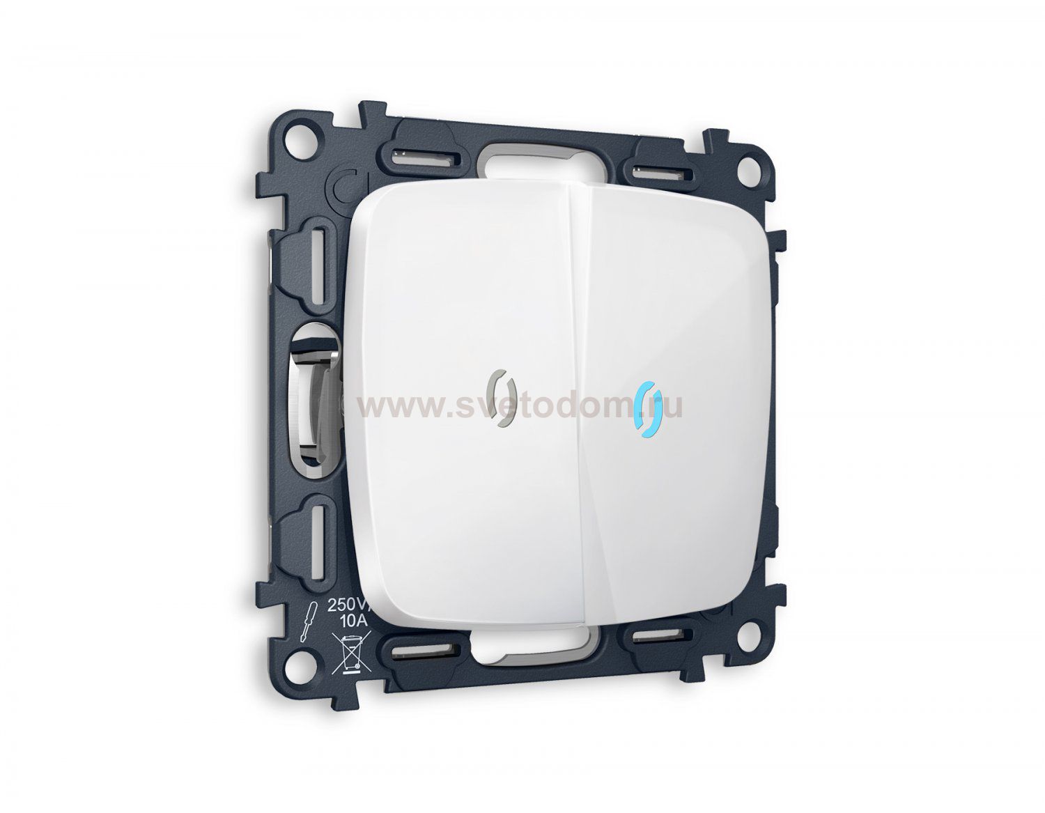 Комплект механизма 2-клавишного выключателя с подсветкой 10000K OMEGA MO104020 Белый глянец QUANT Ambrella Volt