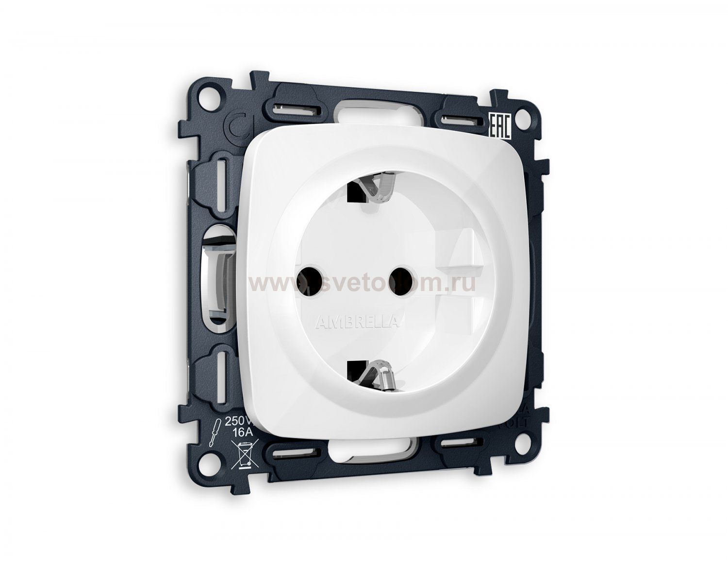 Комплект механизма электрической розетки OMEGA MO106010 Белый глянец с заземлением на винтовых зажимах 2P+E 16A-250V QUANT Ambrella Volt