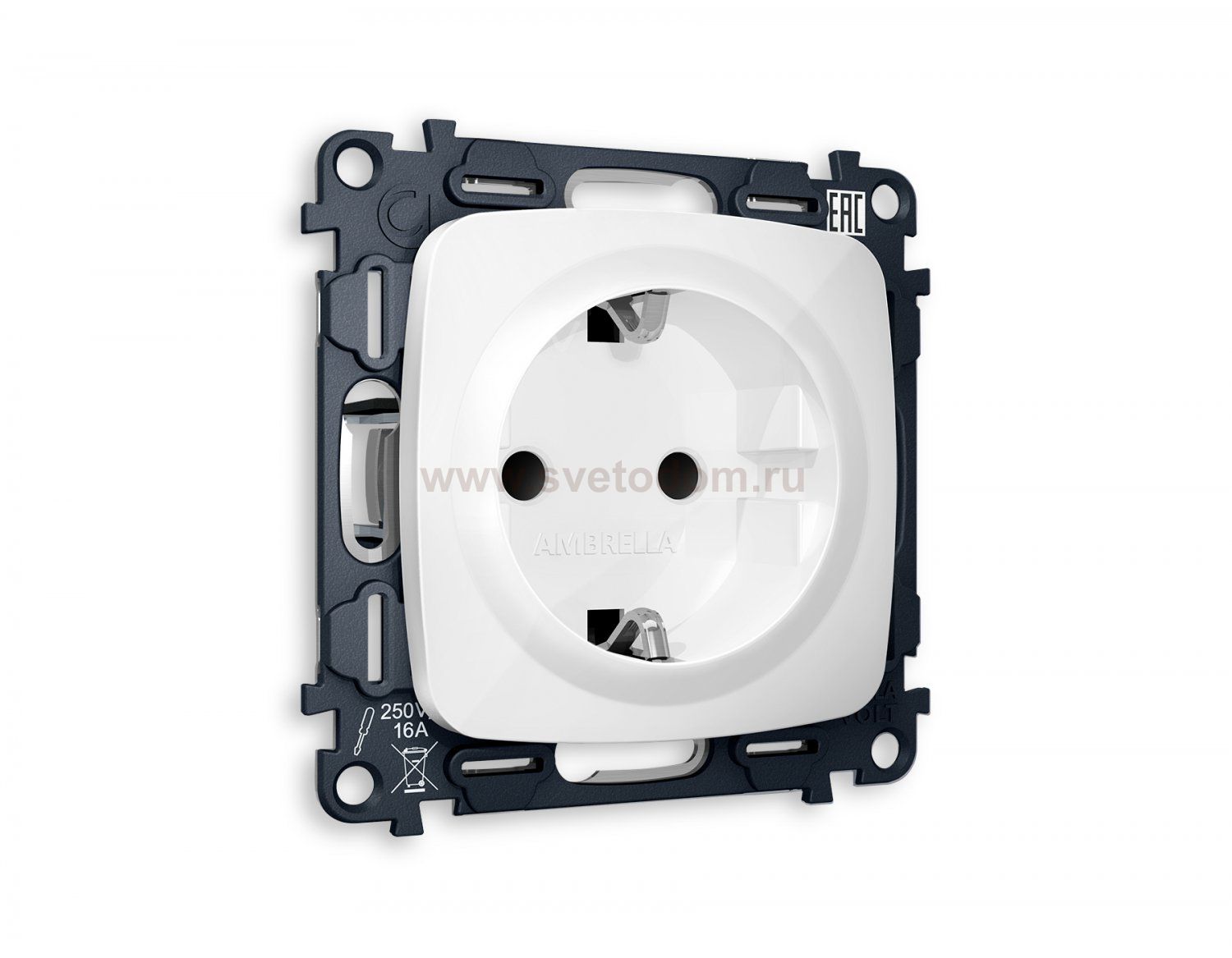 Комплект механизма электрической розетки OMEGA MO107010 Белый глянец с заземлением и шторками 2P+E 16A-250V QUANT Ambrella Volt
