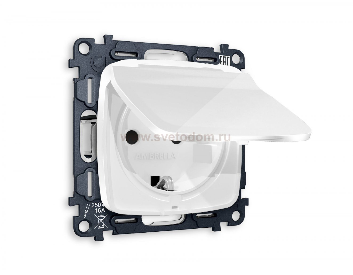 Комплект механизма электрической розетки OMEGA MO108010 Белый глянец с заземлением с шторками и защитной крышкой 2P+E 16A-250V IP44 QUANT Ambrella Volt