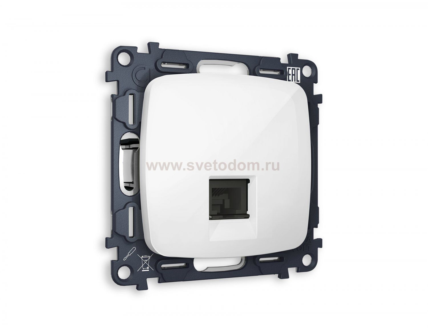 Комплект механизма телефонной розетки OMEGA MO112030 Белый глянец RJ-11(4P4C) с защитной шторкой QUANT Ambrella Volt