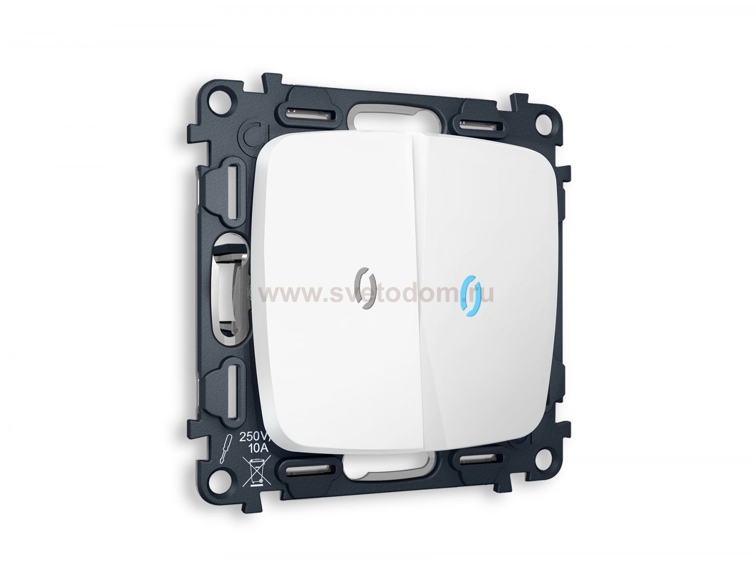 Комплект механизма 2-клавишного выключателя с подсветкой 10000K OMEGA MO124020 Белый матовый QUANT Ambrella Volt