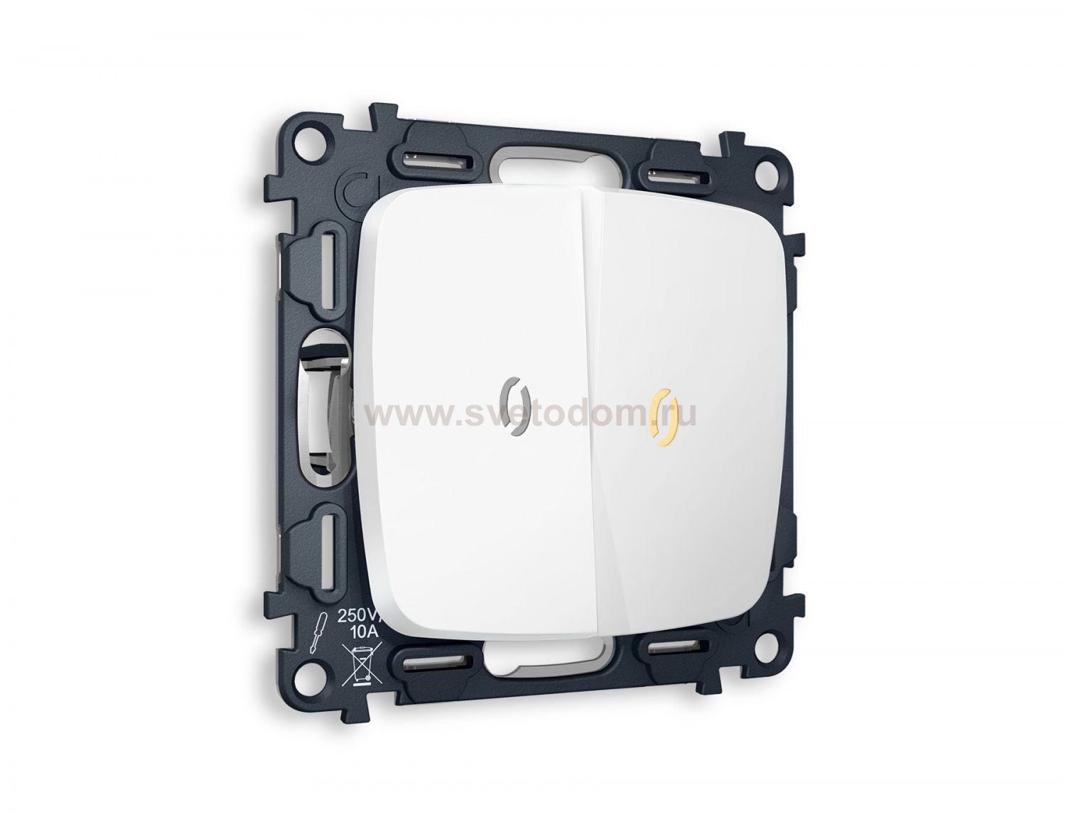 Комплект механизма 2-клавишного проходного выключателя с подсветкой 3200K OMEGA MO124030 Белый матовый QUANT Ambrella Volt