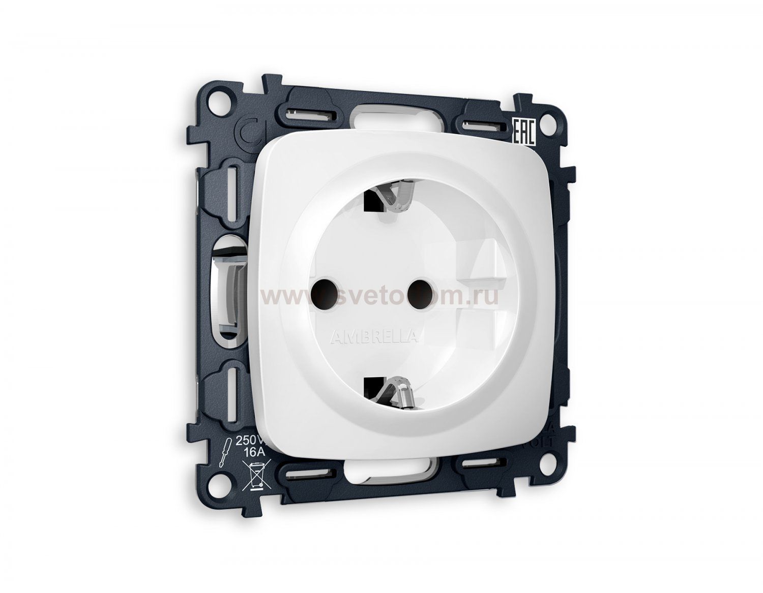 Комплект механизма электрической розетки OMEGA MO127010 Белый матовый с заземлением со шторками 2P+E 16A-250V QUANT Ambrella Volt