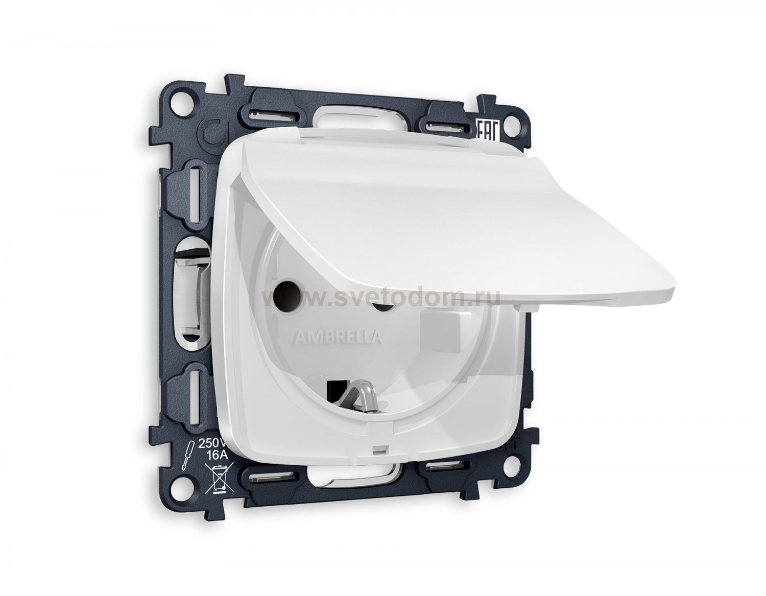 Комплект механизма электрической розетки OMEGA MO128010 Белый матовый с заземлением со шторками и защитной крышкой 2P+E 16A-250V IP44 QUANT Ambrella Volt