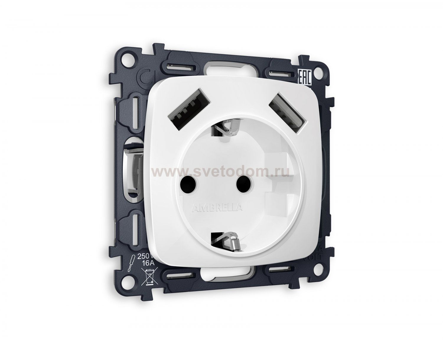 Комплект механизма электрической розетки OMEGA MO129010 Белый матовый 2USB A+A 18W быстрая зарядка с заземлением со шторками 2P+E 16A-250V QUANT Ambrella Volt