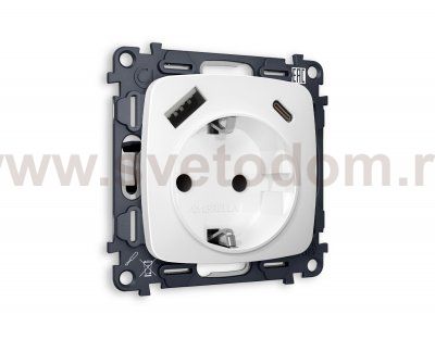 Комплект механизма электрической розетки OMEGA MO130010 Белый матовый 2USB A+C 20W быстрая зарядка с заземлением со шторками 2P+E 16A-250V QUANT Ambrella Volt