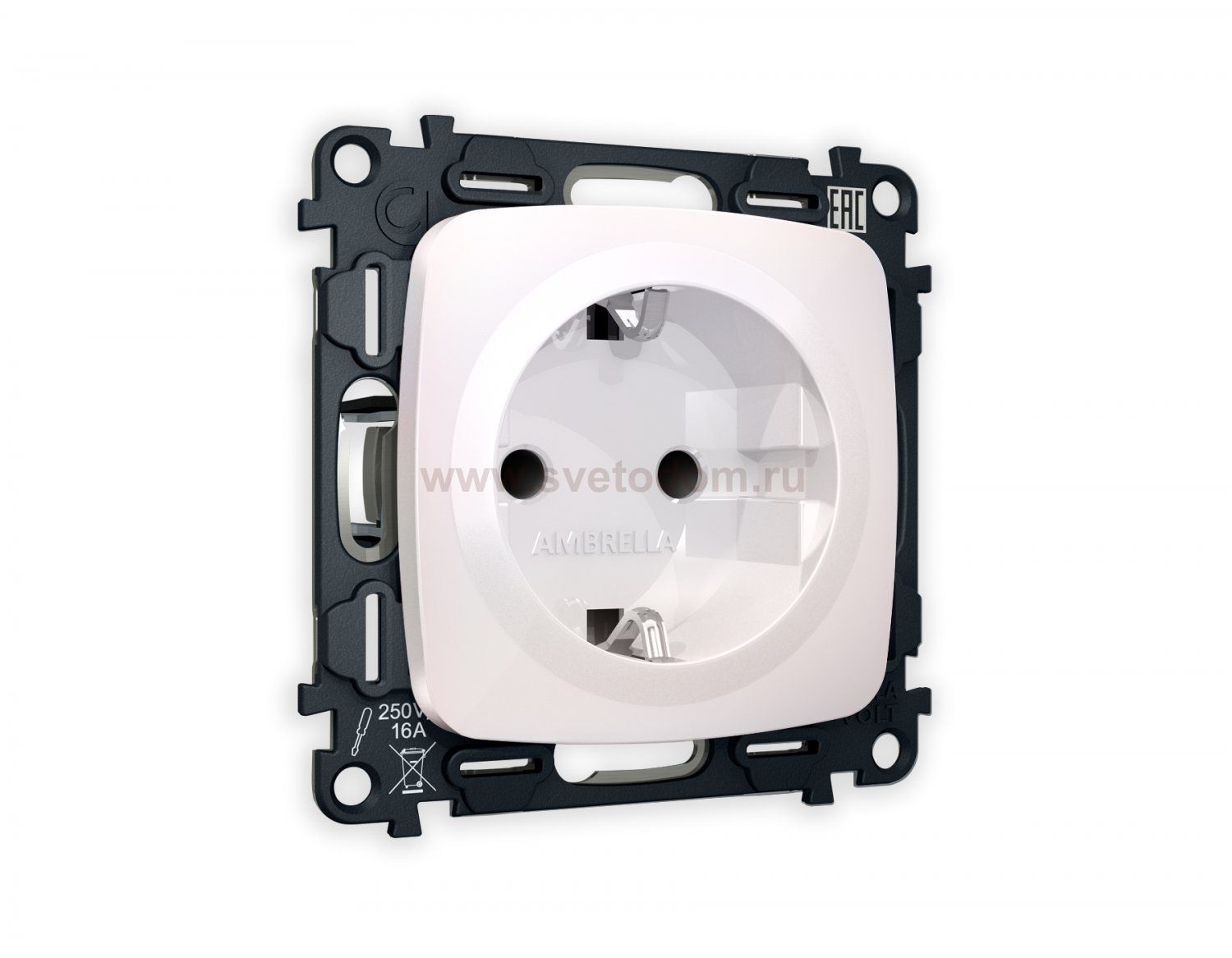Комплект механизма электрической розетки OMEGA MO207010 Жемчуг с заземлением и шторками 2P+E 16A-250V QUANT Ambrella Volt