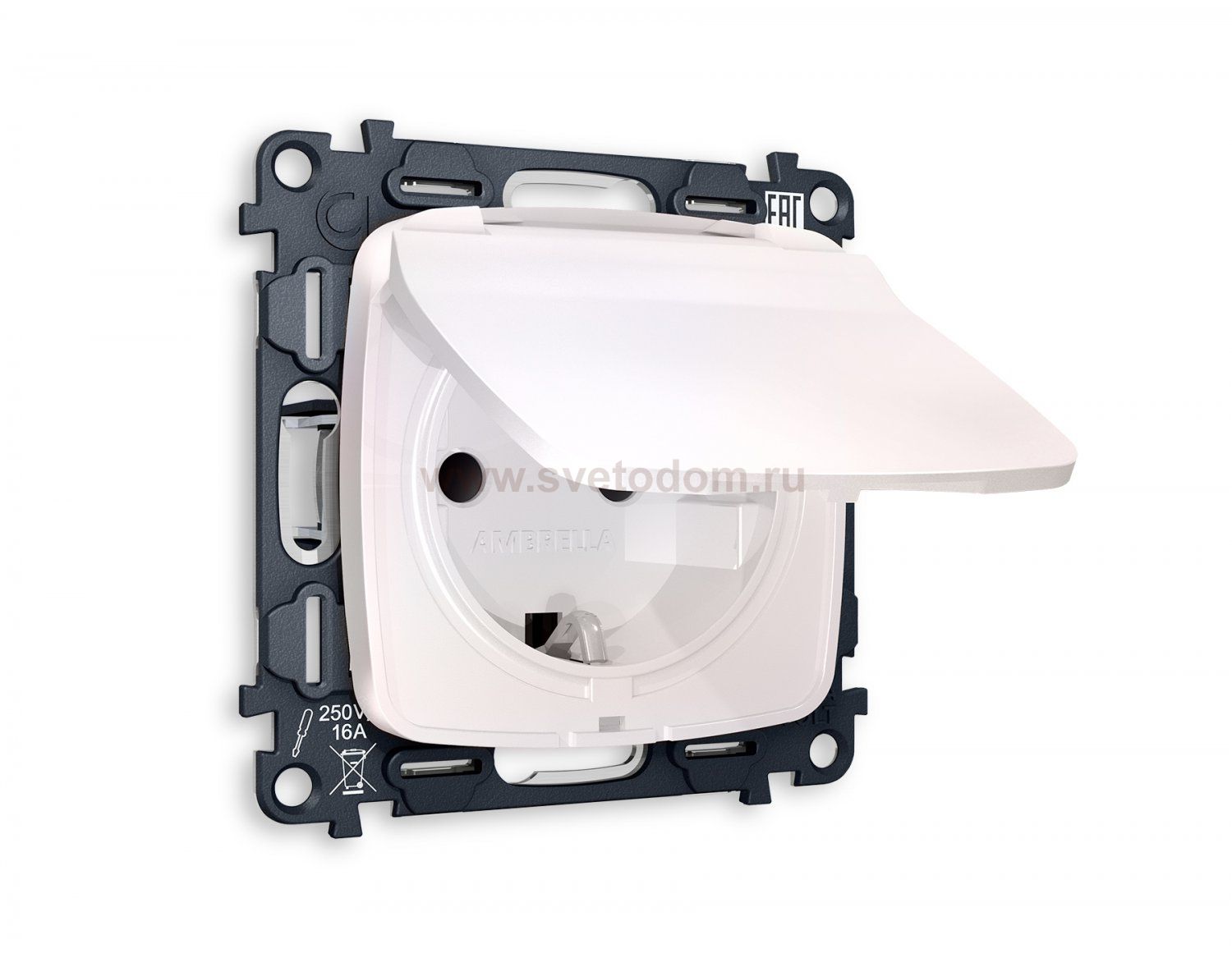 Комплект механизма электрической розетки OMEGA MO208010 Жемчуг с заземлением с шторками и защитной крышкой 2P+E 16A-250V IP44 QUANT Ambrella Volt