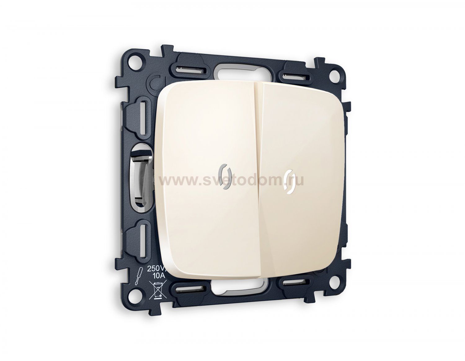 Комплект механизма 2-клавишного выключателя с подсветкой 5600K OMEGA MO304015 Бежевый глянец QUANT Ambrella Volt