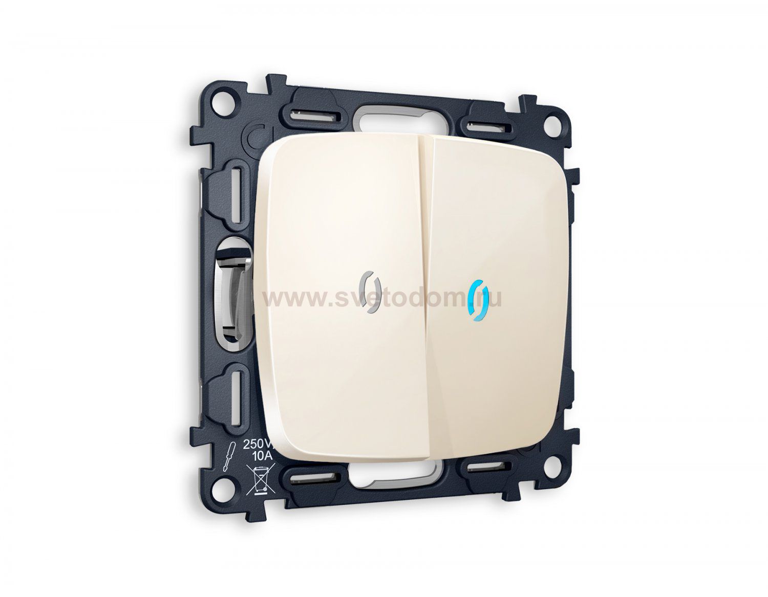 Комплект механизма 2-клавишного выключателя с подсветкой 10000K OMEGA MO304020 Бежевый глянец QUANT Ambrella Volt