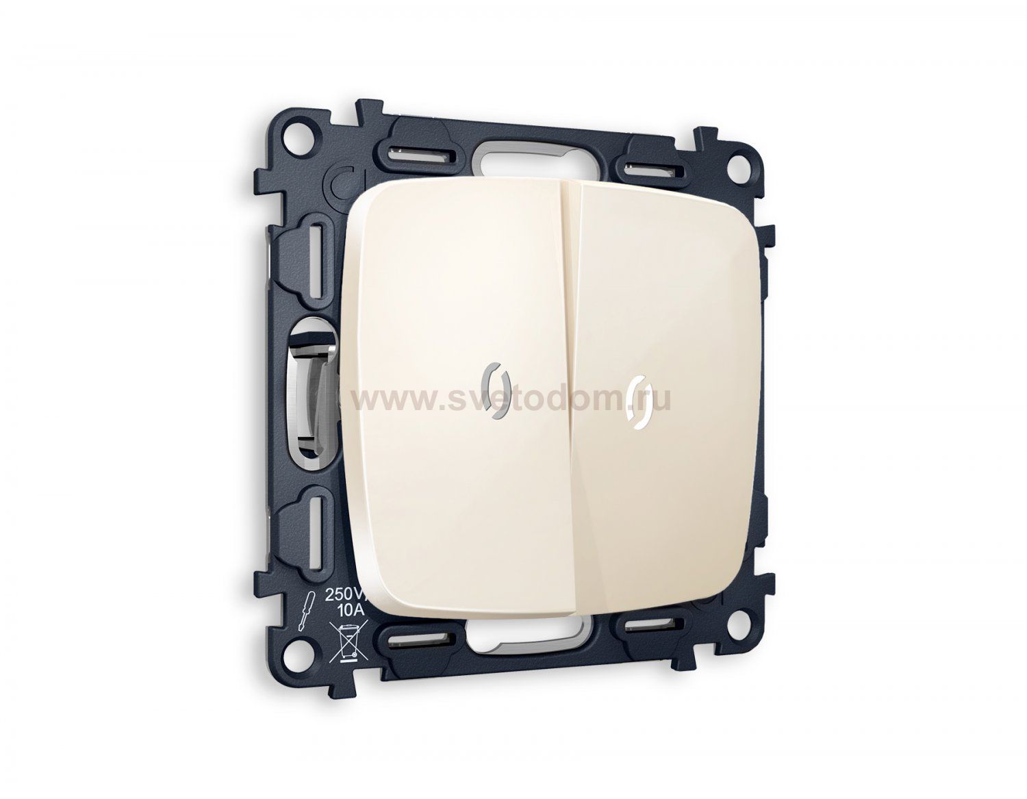 Комплект механизма 2-клавишного проходного выключателя с подсветкой 5600K OMEGA MO304035 Бежевый глянец QUANT  Ambrella Volt