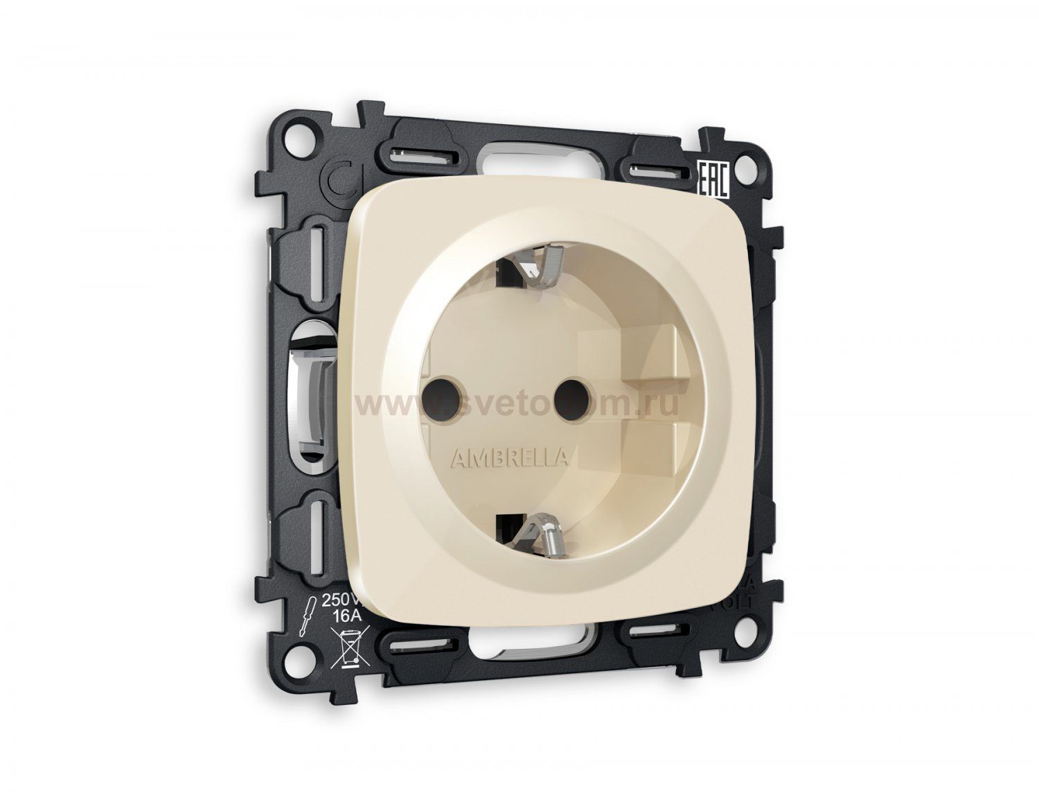 Комплект механизма электрической розетки OMEGA MO307010 Бежевый глянец с заземлением и шторками 2P+E 16A-250V QUANT Ambrella Volt