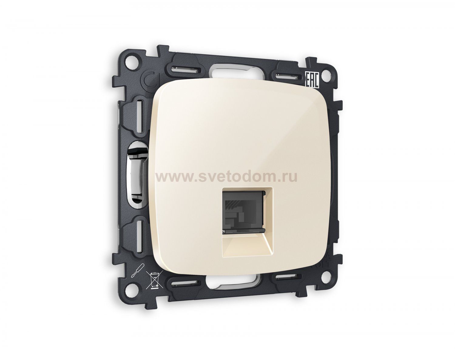 Комплект механизма телефонной розетки OMEGA MO312030 Бежевый глянец RJ-11(4P4C) с защитной шторкой QUANT Ambrella Volt