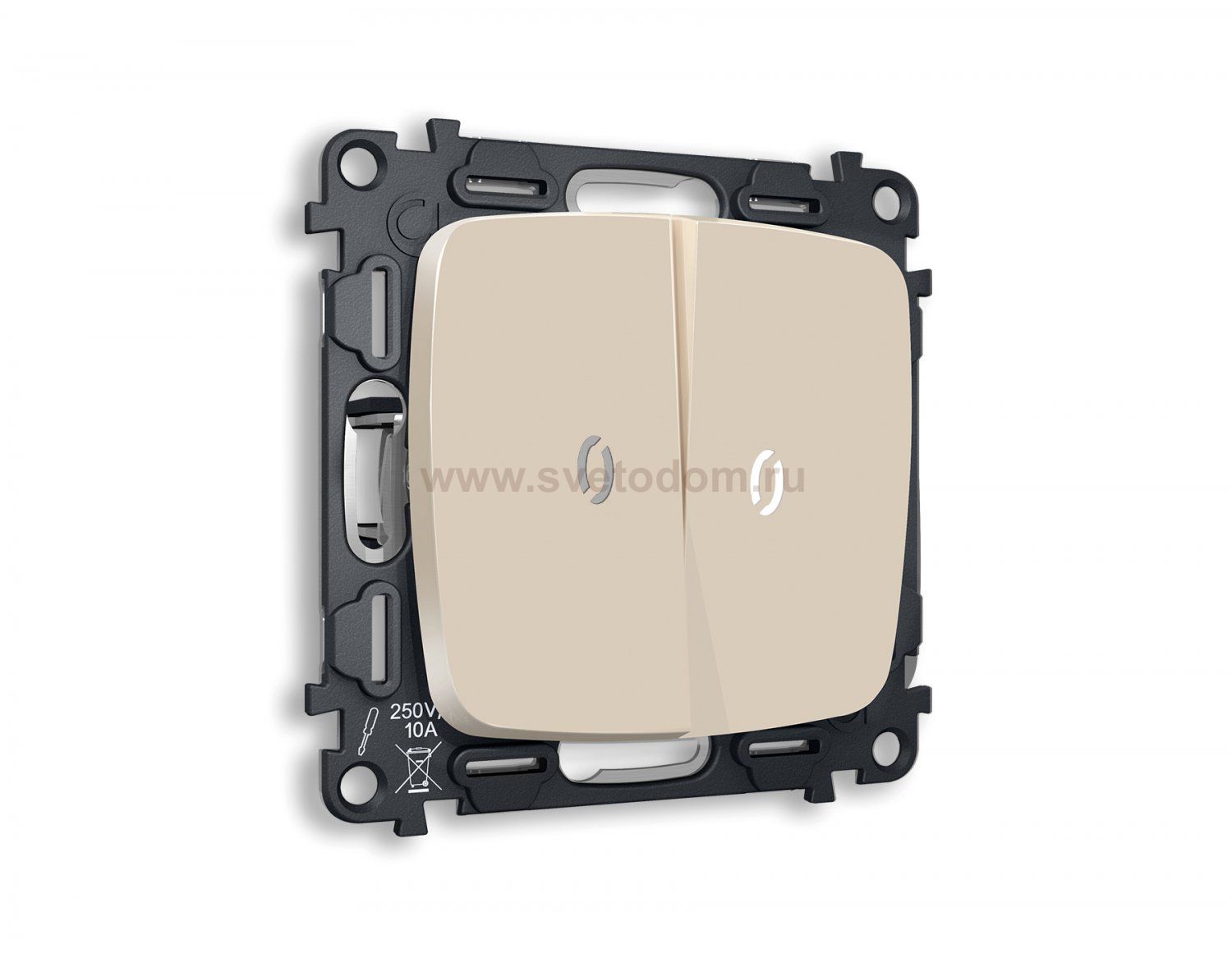 Комплект механизма 2-клавишного выключателя с подсветкой 5600K OMEGA MO324015 Бежевый матовый QUANT Ambrella Volt