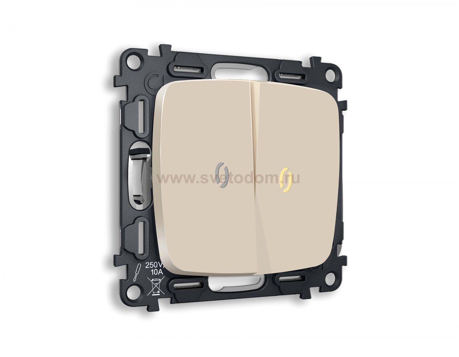 Комплект механизма 2-клавишного проходного выключателя с подсветкой 3200K OMEGA MO324030 Бежевый матовый QUANT Ambrella Volt