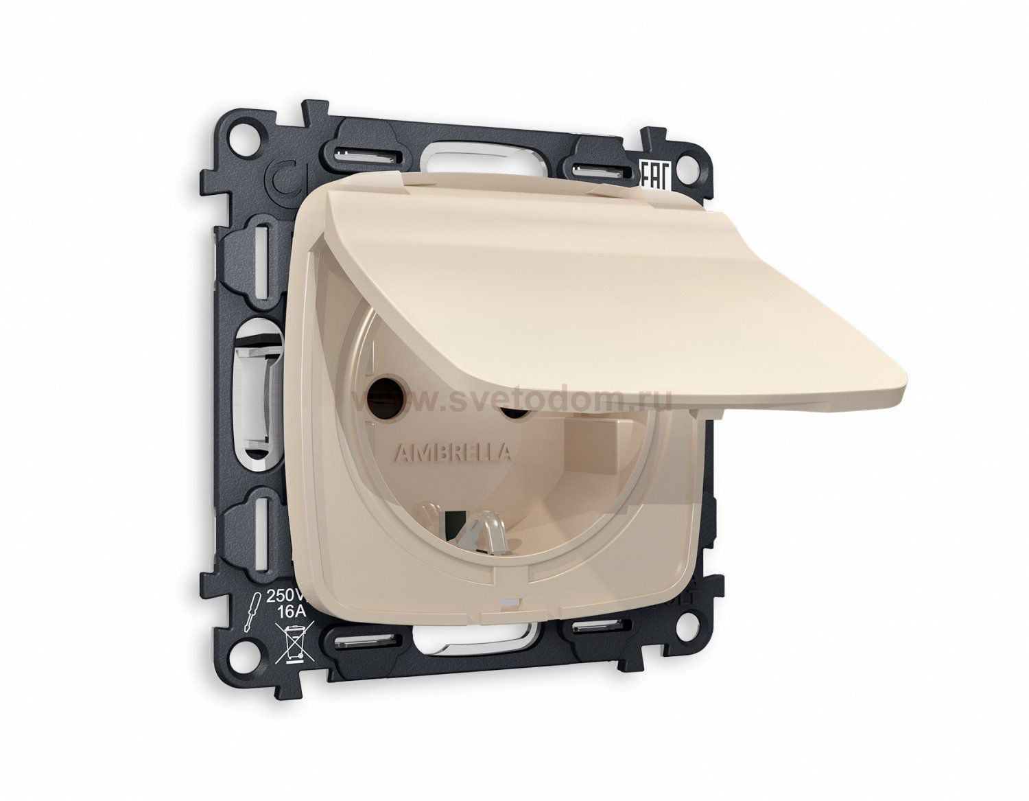 Комплект механизма электрической розетки OMEGA MO328010 Бежевый матовый с заземлением со шторками и защитной крышкой 2P+E 16A-250V IP44 QUANT Ambrella Volt