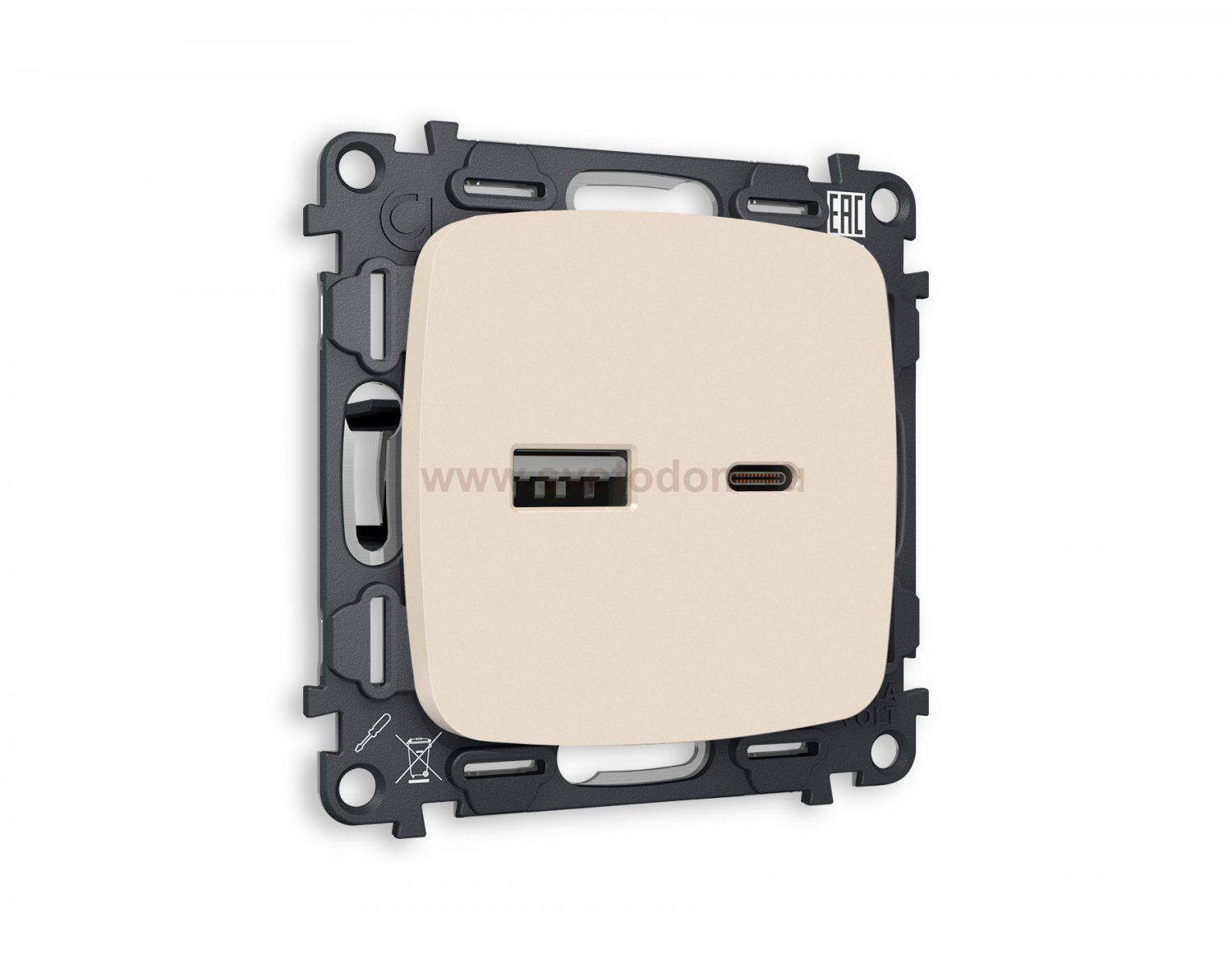 Комплект механизма розетки OMEGA MO331010 Бежевый матовый 2USB A+C 20W быстрая зарядка QUANT Ambrella Volt