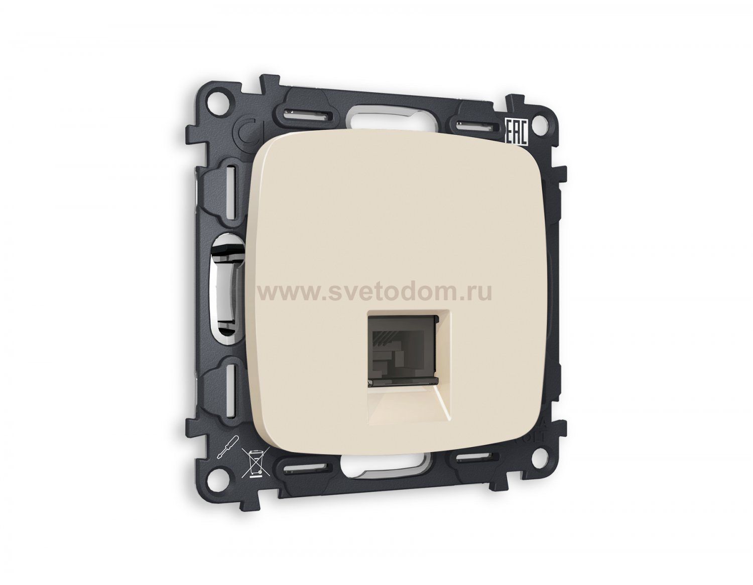 Комплект механизма компьютерной розетки OMEGA MO332010 Бежевый матовый RJ-45(8P8C) CAT6 с защитной шторкой QUANT Ambrella Volt