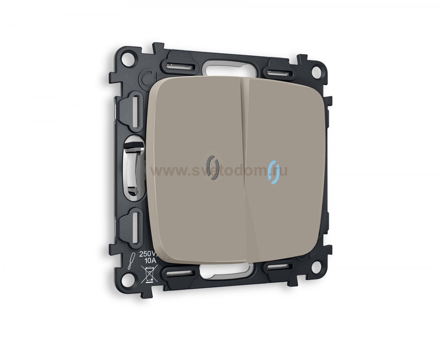 Комплект механизма 2-клавишного выключателя с подсветкой 10000K OMEGA MO364020 Серо-бежевый матовый QUANT Ambrella Volt