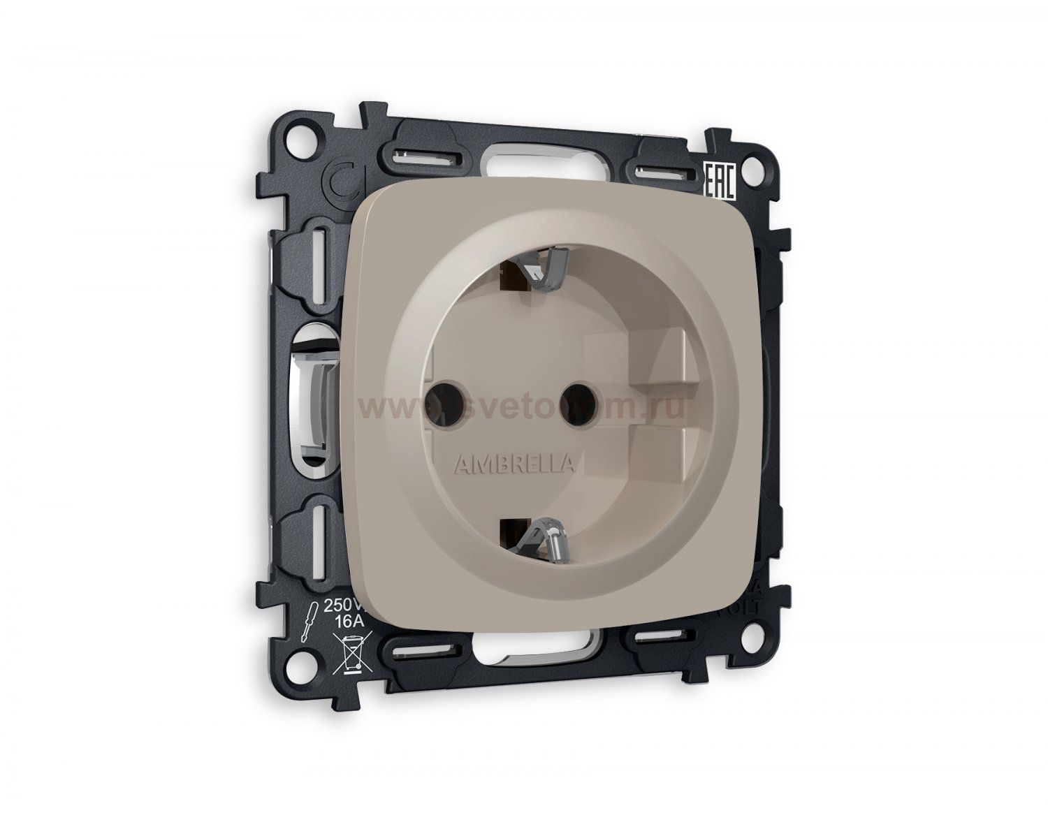 Комплект механизма электрической розетки OMEGA MO366010 Серо-бежевый матовый с заземлением на винтовых зажимах 2P+E 16A-250V QUANT Ambrella Volt