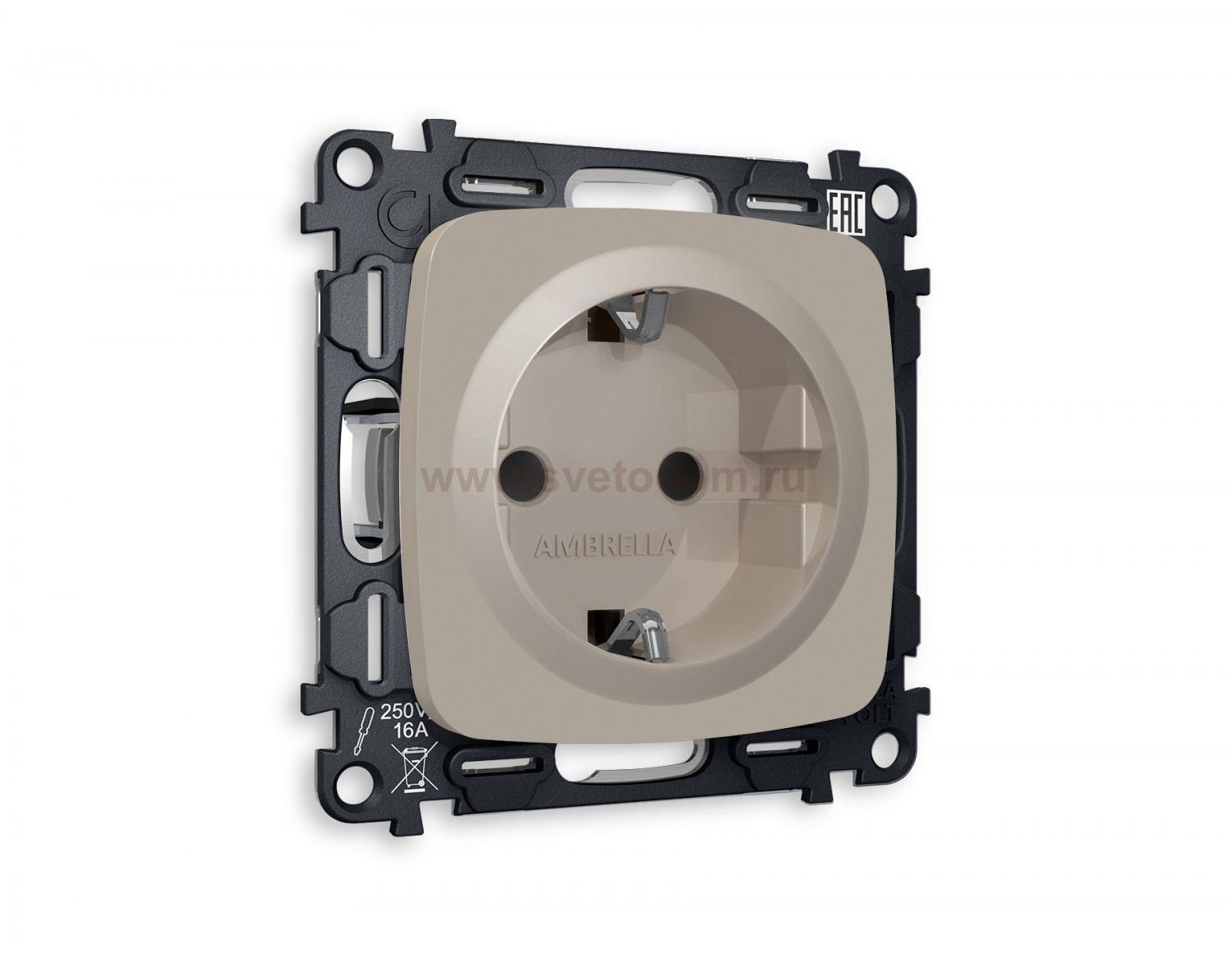 Комплект механизма электрической розетки OMEGA MO367010 Серо-бежевый матовый с заземлением со шторками 2P+E 16A-250V QUANT Ambrella Volt