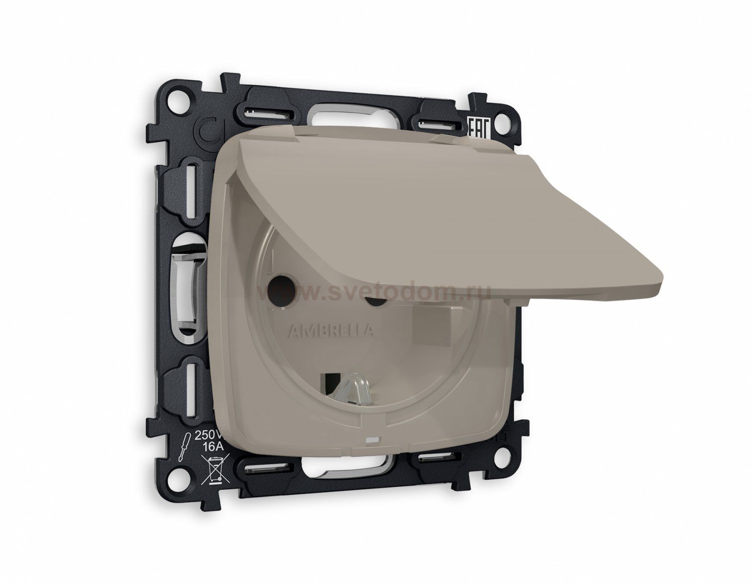 Комплект механизма электрической розетки OMEGA MO368010 Серо-бежевый матовый с заземлением со шторками и защитной крышкой 2P+E 16A-250V IP44 QUANT Ambrella Volt