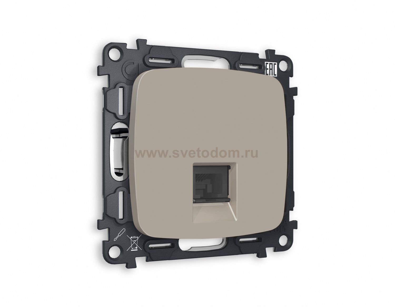 Комплект механизма компьютерной розетки OMEGA MO372010 Серо-бежевый матовый RJ-45(8P8C) CAT6 с защитной шторкой QUANT Ambrella Volt