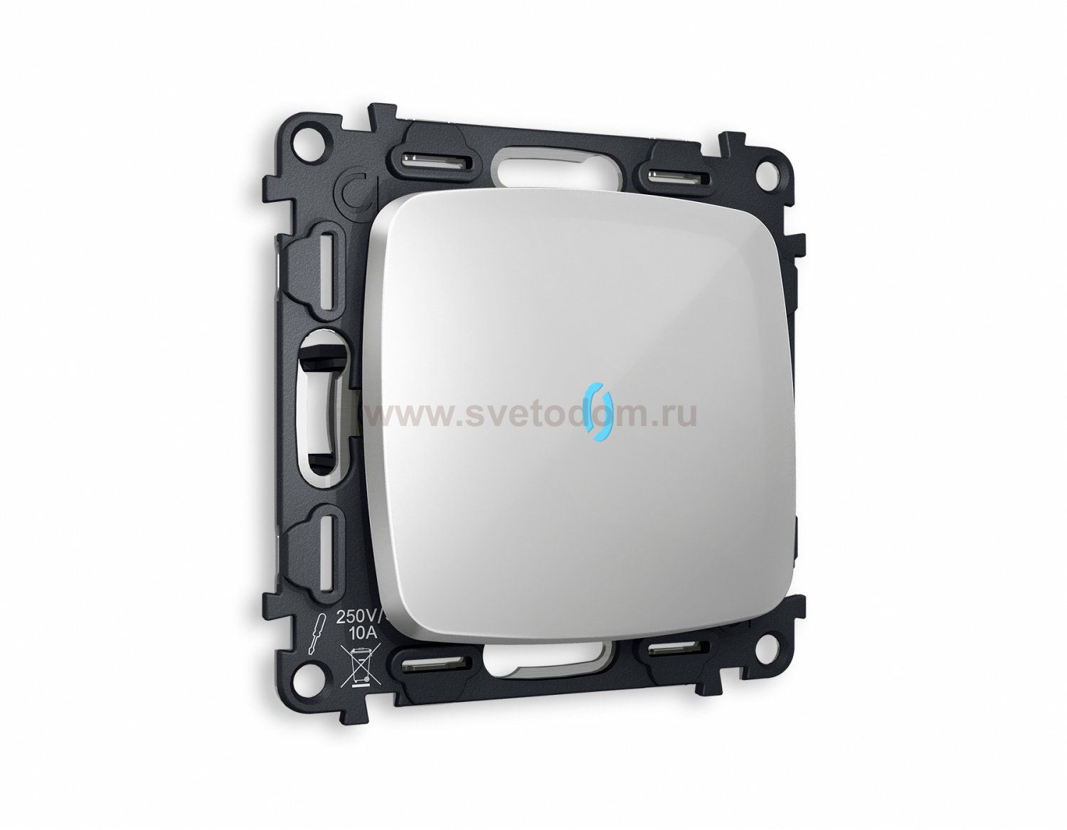 Комплект механизма 1-клавишного проходного выключателя с подсветкой 10000K OMEGA MO402040 Серебро глянец QUANT Ambrella Volt