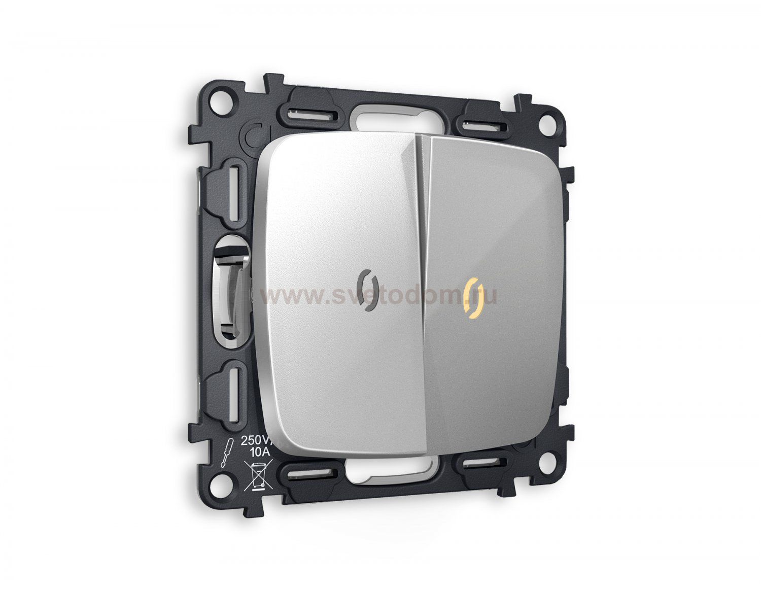 Комплект механизма 2-клавишного выключателя с подсветкой 3200K OMEGA MO404010 Серебро глянец QUANT Ambrella Volt