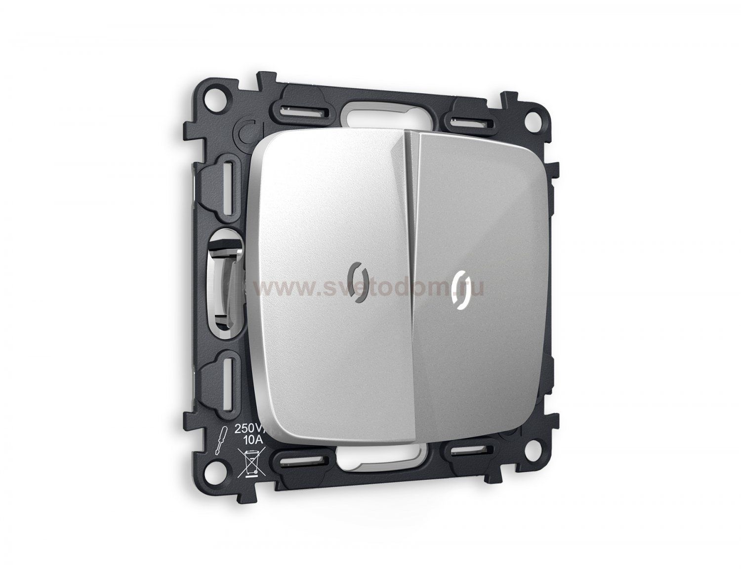 Комплект механизма 2-клавишного проходного выключателя с подсветкой 5600K OMEGA MO404035 Серебро глянец QUANT Ambrella Volt