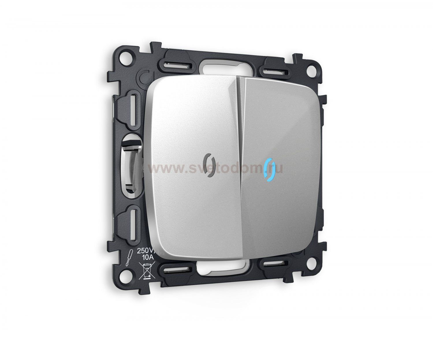 Комплект механизма 2-клавишного проходного выключателя с подсветкой 10000K OMEGA MO404040 Серебро глянец QUANT Ambrella Volt