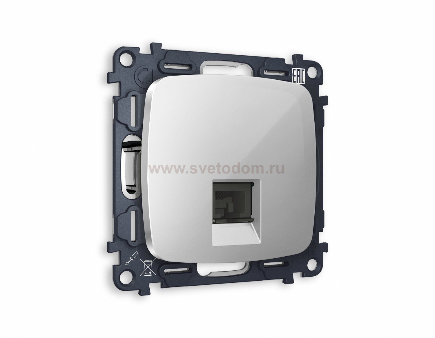 Комплект механизма компьютерной розетки OMEGA MO412010 Серебро глянец RJ-45(8P8C) CAT6 с защитной шторкой QUANT Ambrella Volt