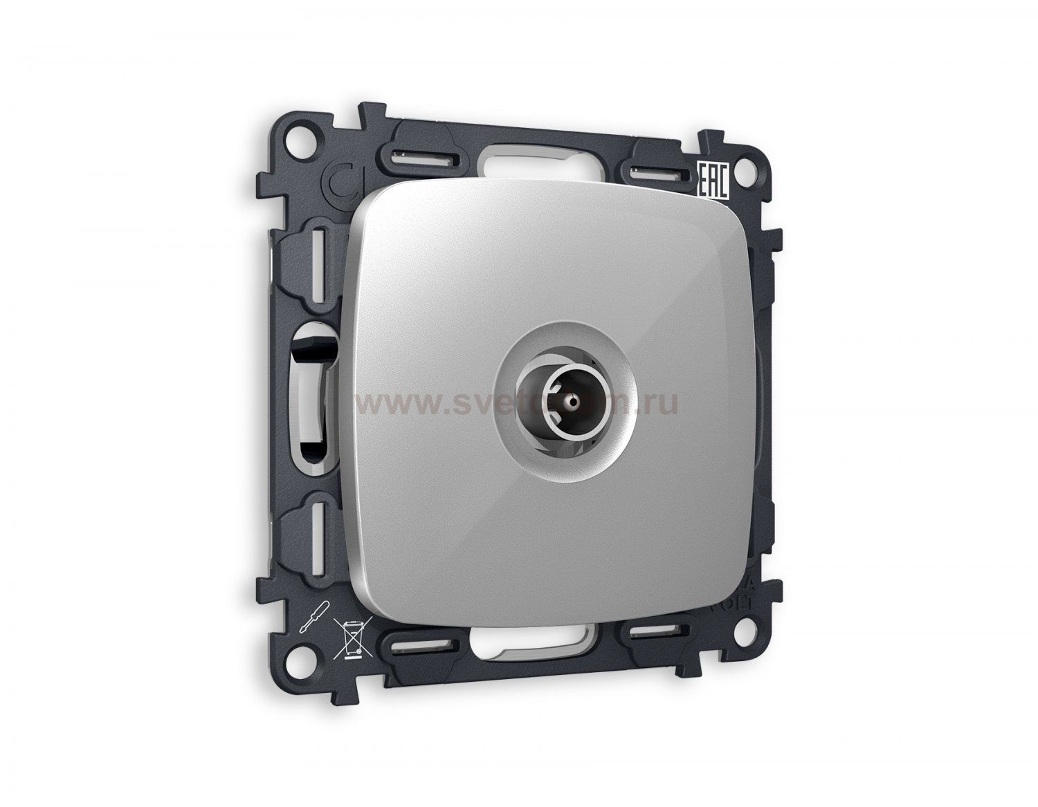 Комплект механизма TV розетки проходной OMEGA MO413030 Серебро глянец 5-1000 MHz 4dB QUANT Ambrella Volt