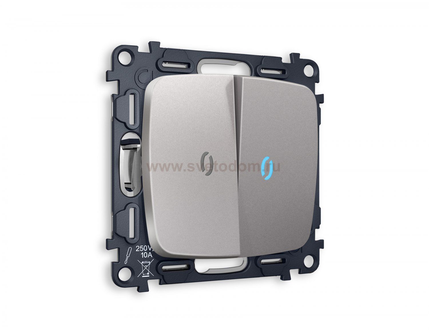 Комплект механизма 2-клавишного проходного выключателя с подсветкой 10000K OMEGA MO504040 Сталь матовый QUANT Ambrella Volt