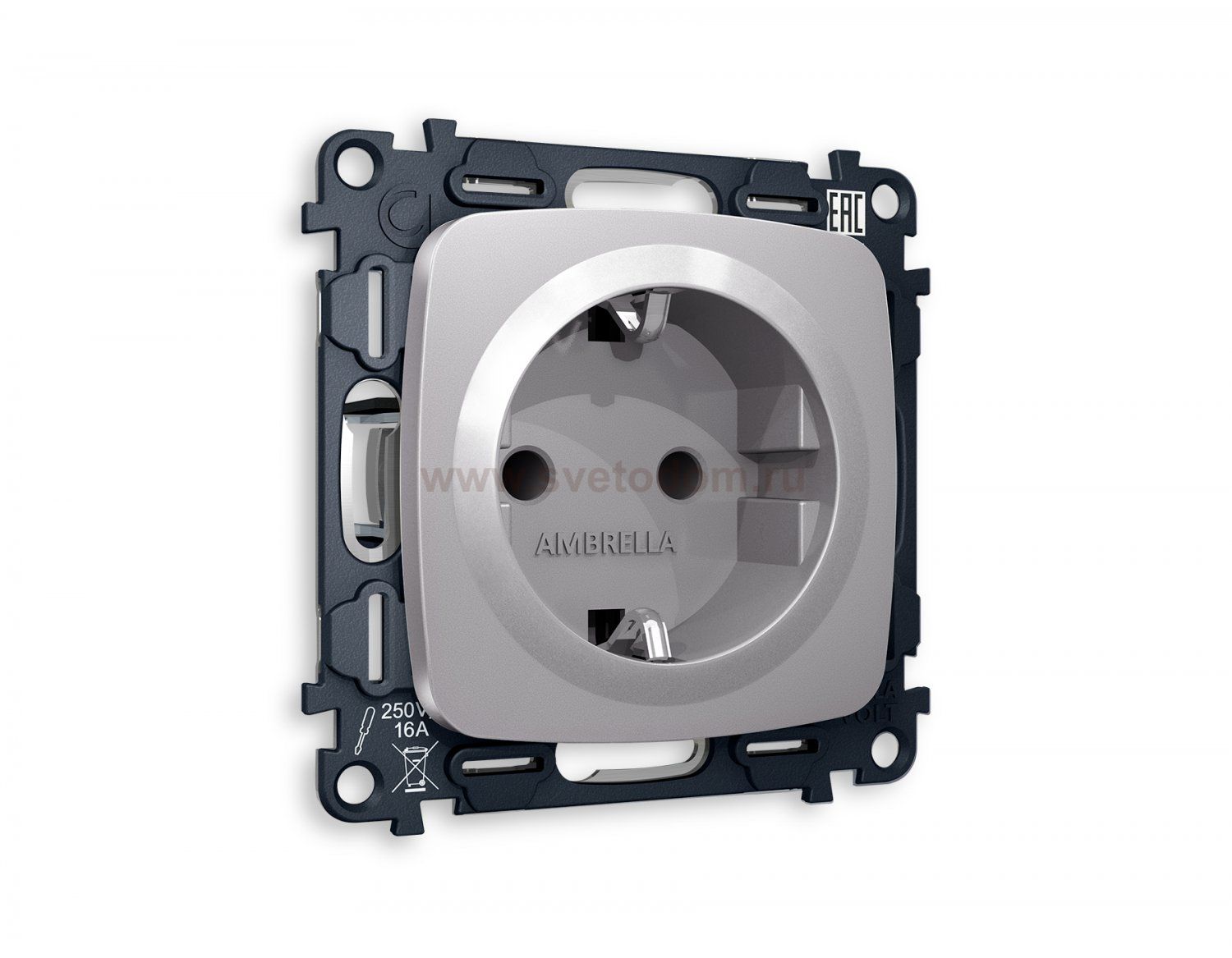 Комплект механизма электрической розетки OMEGA MO507010 Сталь матовый с заземлением и шторками 2P+E 16A-250V QUANT Ambrella Volt