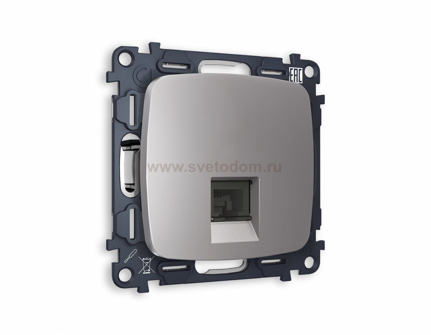 Комплект механизма компьютерной розетки OMEGA MO512010 Сталь матовый RJ-45(8P8C) CAT6 с защитной шторкой QUANT Ambrella Volt