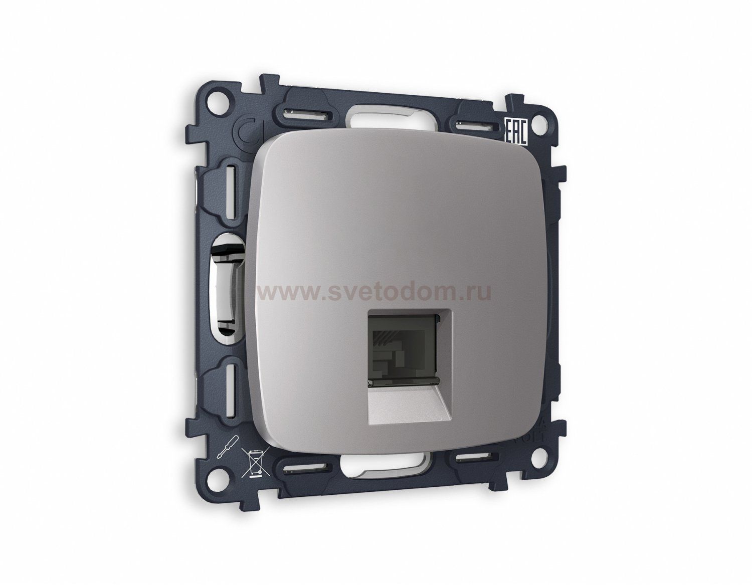 Комплект механизма телефонной розетки OMEGA MO512030 Сталь матовый RJ-11(4P4C) с защитной шторкой QUANT Ambrella Volt