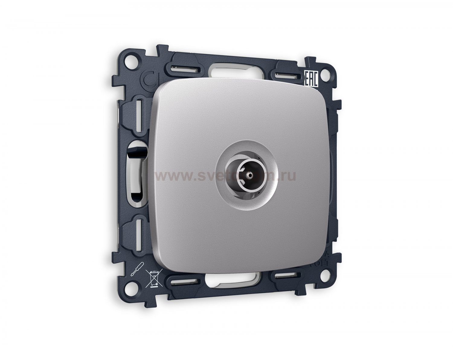 Комплект механизма TV розетки проходной OMEGA MO513030 Сталь матовый 5-1000 MHz 4dB QUANT Ambrella Volt