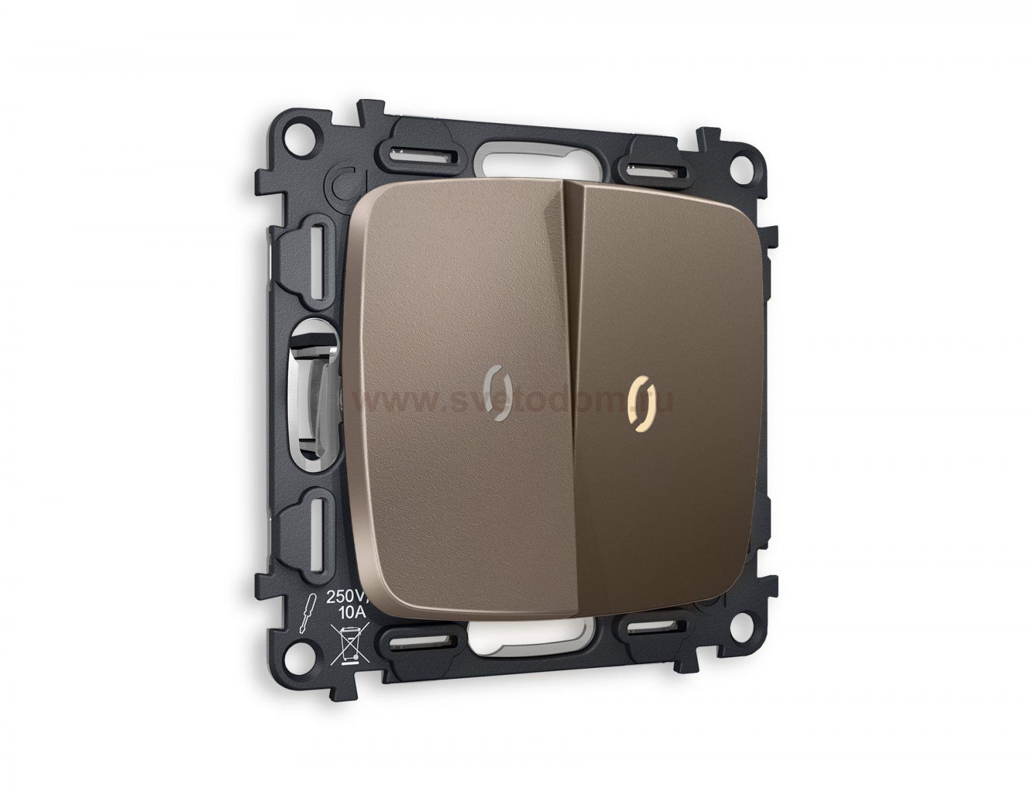 Комплект механизма 2-клавишного проходного выключателя с подсветкой 3200K OMEGA MO634030 Темная бронза матовый QUANT Ambrella Volt