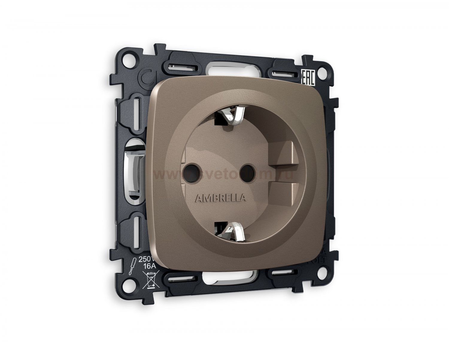 Комплект механизма электрической розетки OMEGA MO637010 Темная бронза матовый с заземлением и шторками 2P+E 16A-250V QUANT Ambrella Volt