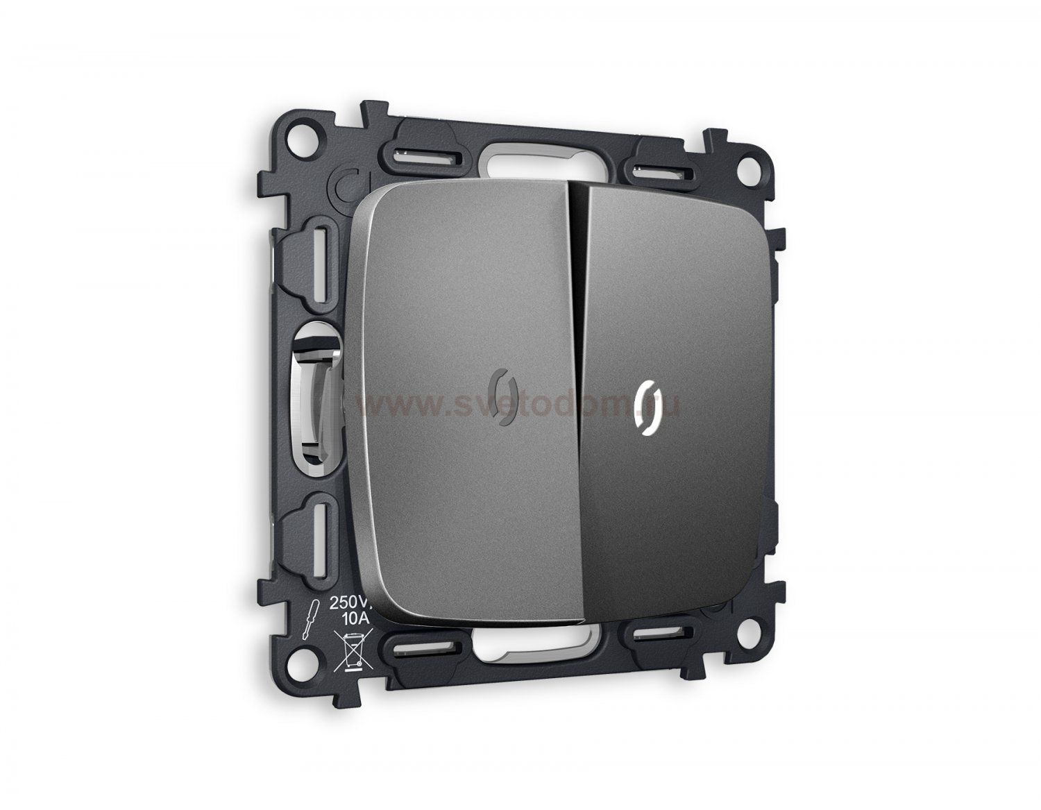 Комплект механизма 2-клавишного выключателя с подсветкой 5600K OMEGA MO654015 Антрацит серый QUANT Ambrella Volt