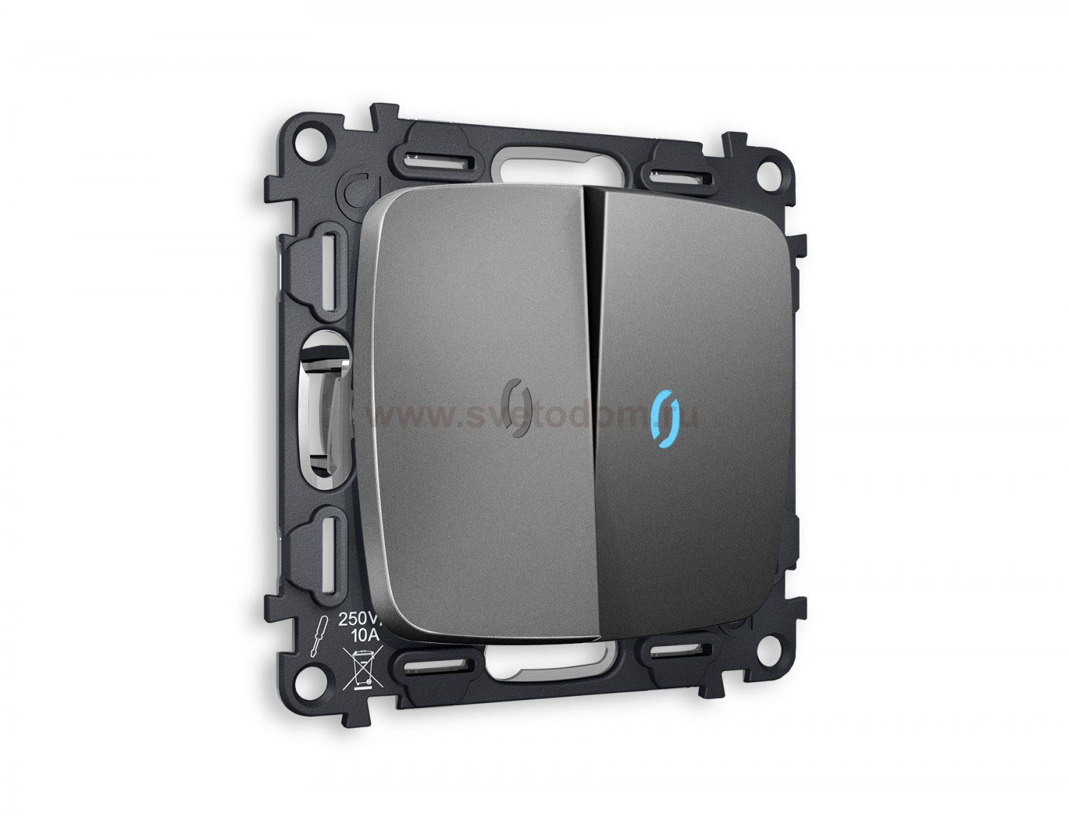 Комплект механизма 2-клавишного выключателя с подсветкой 10000K OMEGA MO654020 Антрацит серый QUANT Ambrella Volt