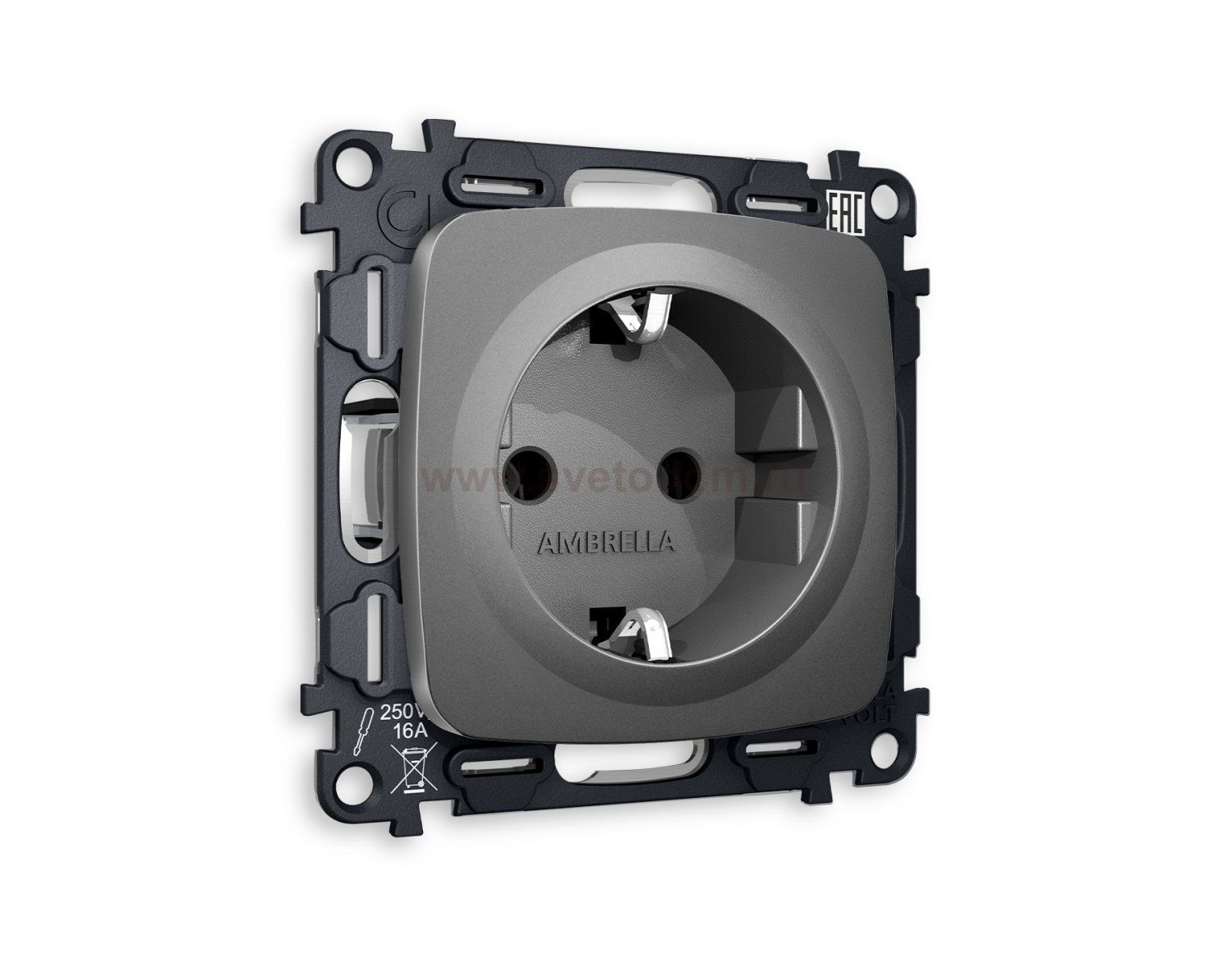 Комплект механизма электрической розетки OMEGA MO656010 Антрацит серый с заземлением на винтовых зажимах 2P+E 16A-250V QUANT Ambrella Volt
