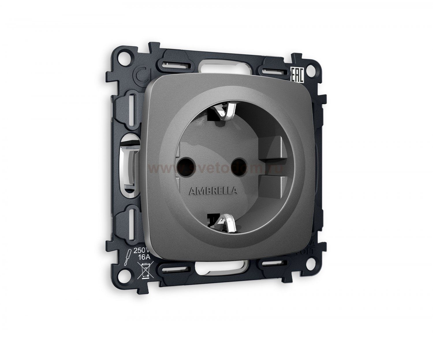 Комплект механизма электрической розетки OMEGA MO657010 Антрацит серый с заземлением и шторками 2P+E 16A-250V QUANT Ambrella Volt