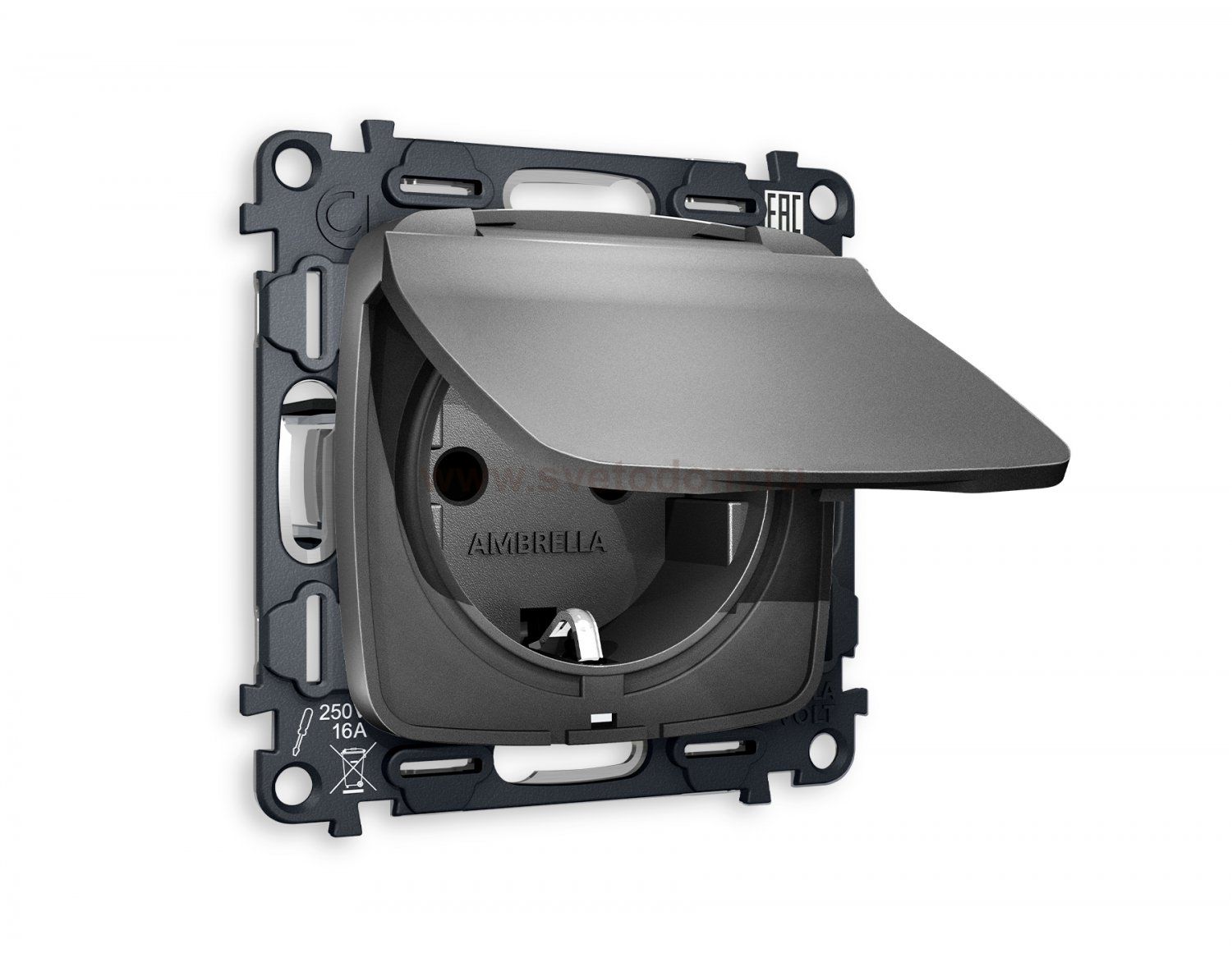 Комплект механизма электрической розетки OMEGA MO658010 Антрацит серый с заземлением с шторками и защитной крышкой 2P+E 16A-250V IP44 QUANT Ambrella Volt