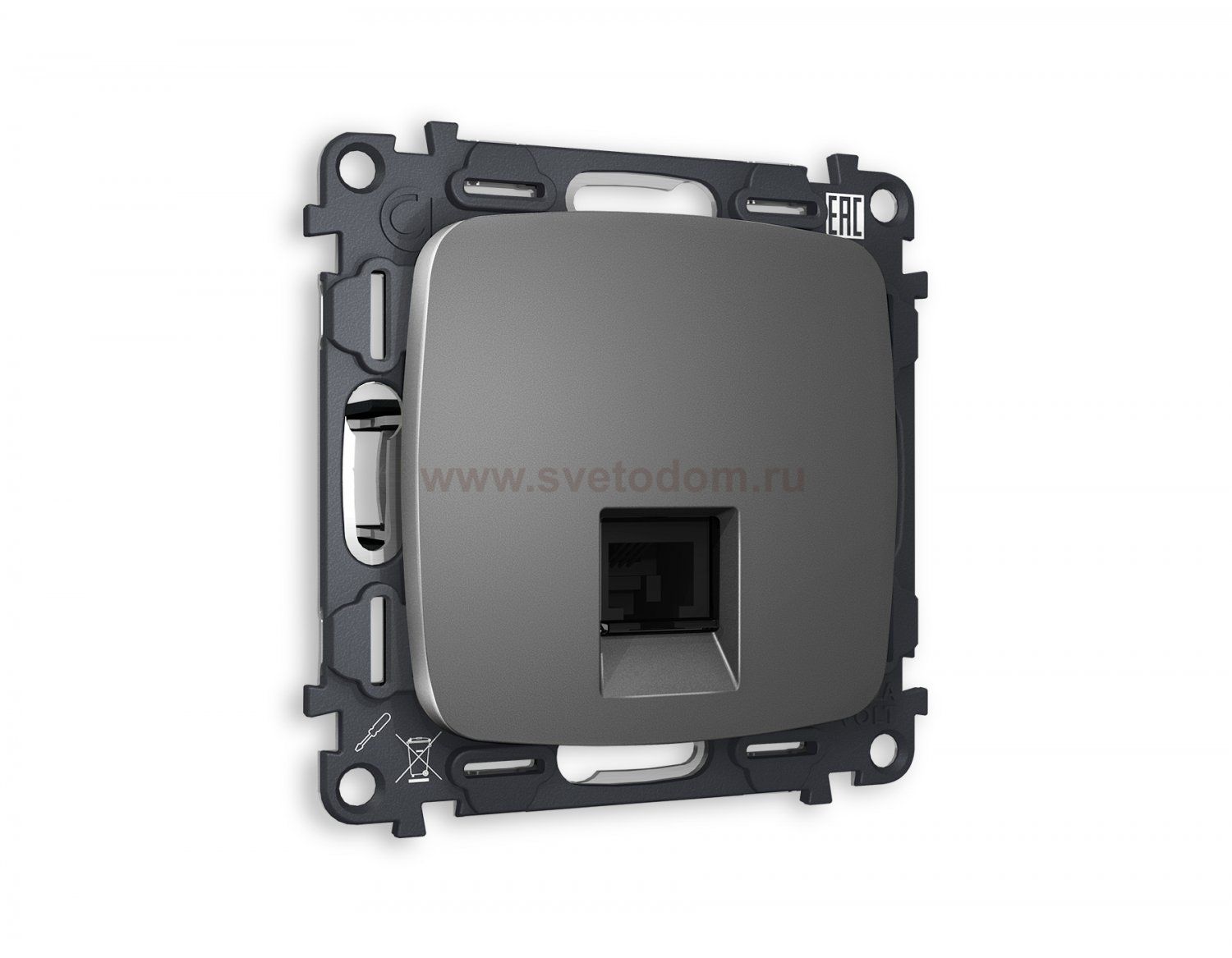 Комплект механизма телефонной розетки OMEGA MO662030 Антрацит серый RJ-11(4P4C) с защитной шторкой QUANT Ambrella Volt
